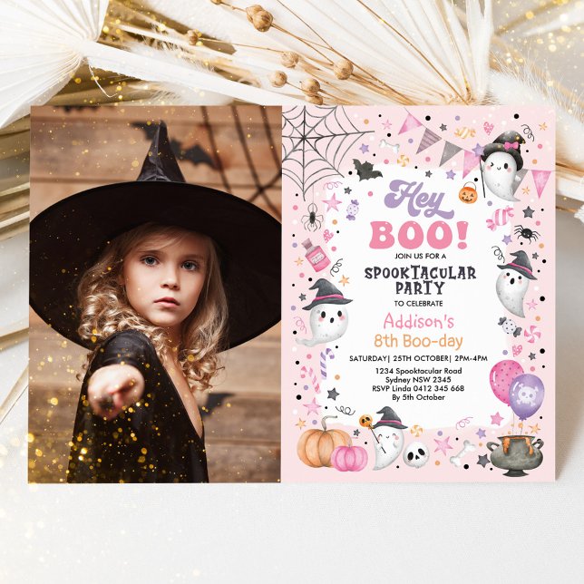 Spooktaculär Rosa Ghost Halloween Birthday Girl Inbjudningar (Skapare uppladdad)