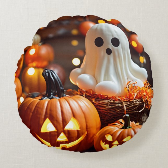 Spooktacular Round Pillows för Halloween Rund Kudde (Framsidan)