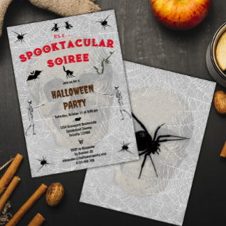 Spooktacular Soiree Creepy Skull Spiders Halloween Inbjudningar