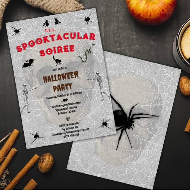 Spooktacular Soiree Creepy Skull Spiders Halloween Inbjudningar (Skapare uppladdad)