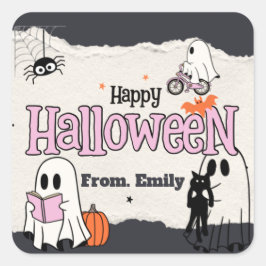 Spooktacular Söta rosa Halloween fest inbjudningar Fyrkantigt Klistermärke