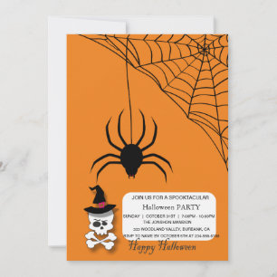 Spooktacular Spider Skull Halloween fest Inbjudningar