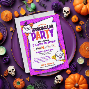 Spooktacular Spöken Lila Birthday-inbjudan Inbjudningar