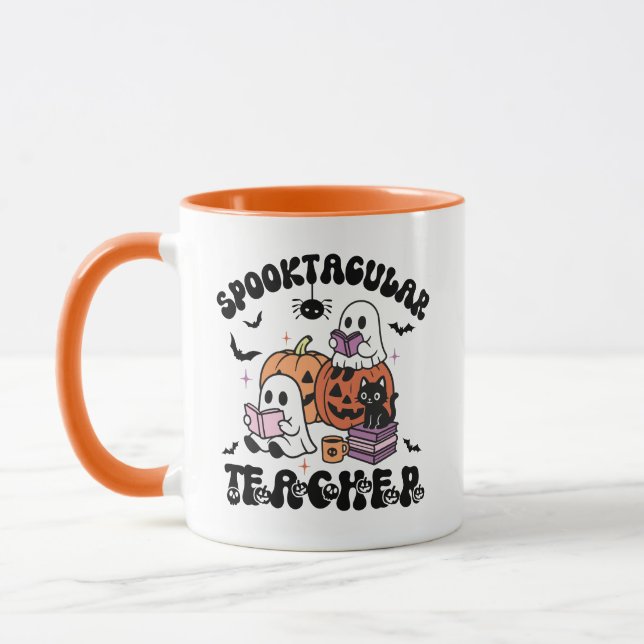 Spooktacular Teacher Halloween-Cute Spöken & Bok Mugg (Vänster)