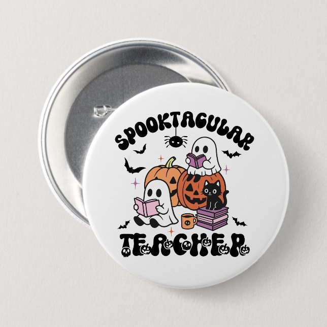 Spooktacular Teacher Spöken Halloween Button Knapp (Framsida & baksida)