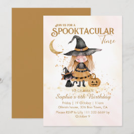 Spooktacular Time Halloween Witch Girl Birthday Inbjudningar