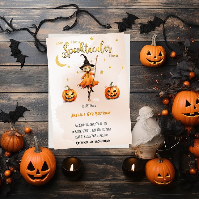 Spooktacular Time Halloween Witch Girl Birthday Inbjudningar (Skapare uppladdad)