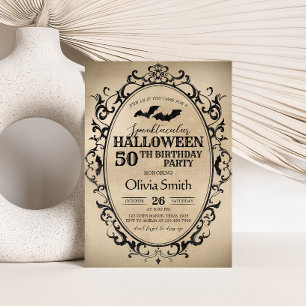 Spooktaculär Vintage Fladdermus Halloween Födelsed Inbjudningar