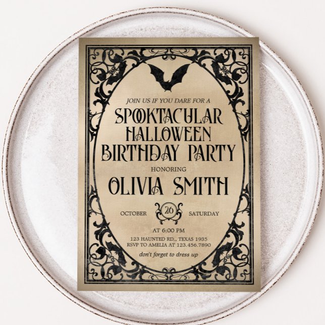 Spooktaculär Vintage Halloween-Födelsedagsfest Inbjudningar (Spooktacular Vintage Adult Halloween Birthday Party Invitation)