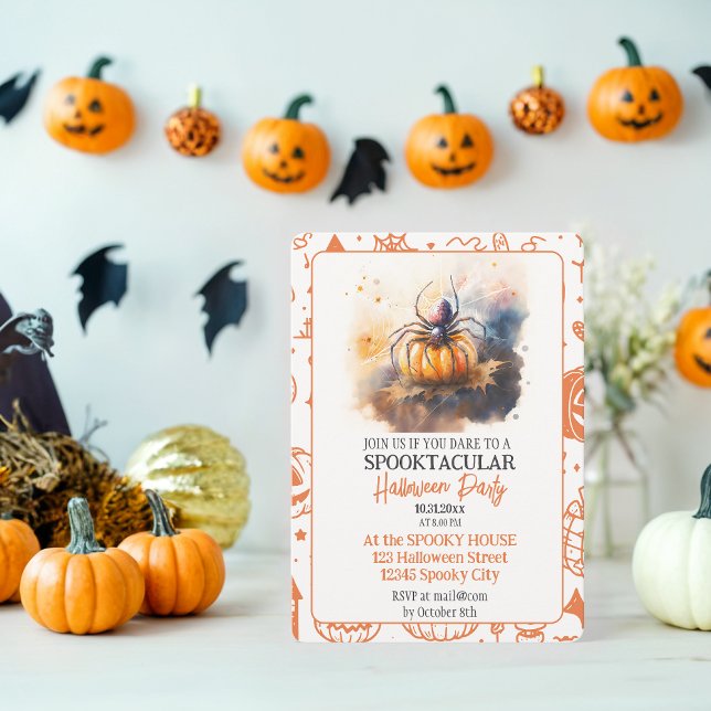 Spooktacular Watercolor Spider Halloween fest Inbjudningar (Skapare uppladdad)