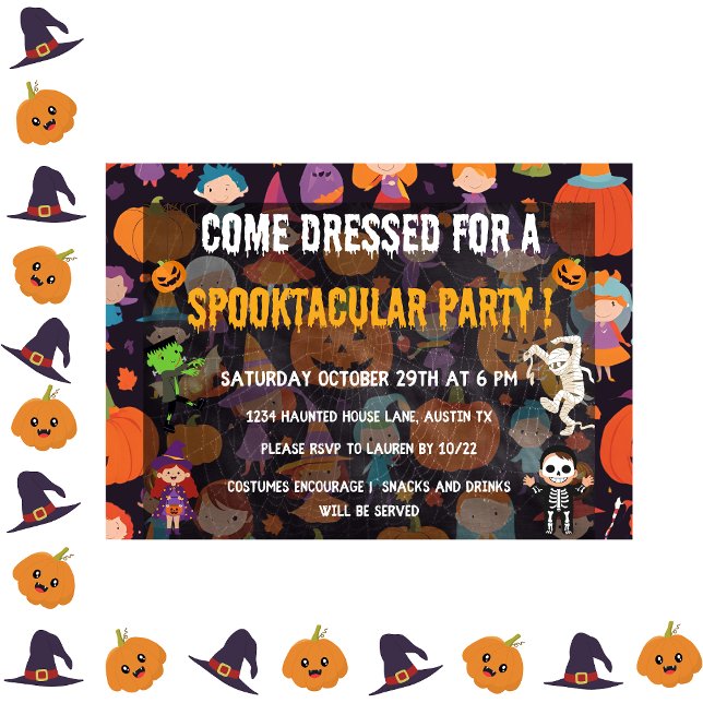 Spooktaculära barn halloween Costume Party Inbjudningar (halloween costume party kids party invitation spooky halloween fun costume bash witches )