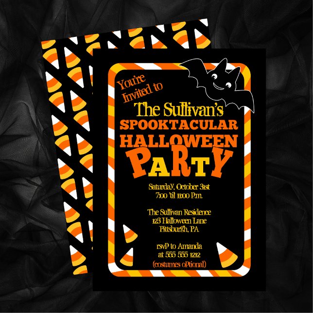 Spooktaculära Halloween fest i fladdermus och Cand Inbjudningar (Cute Bat and Candy Corn Spooktacular Halloween Party Invitation)