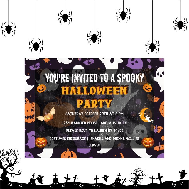 Spooktaculära ungar halloween fest inbjudningar (Spooktacular Ghostly kids Dance Party Invitation front)