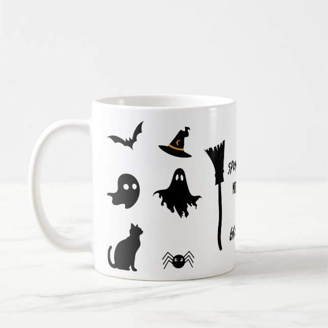 spooktaculärt möte och hälsning på spökgata kaffemugg (Vänster)