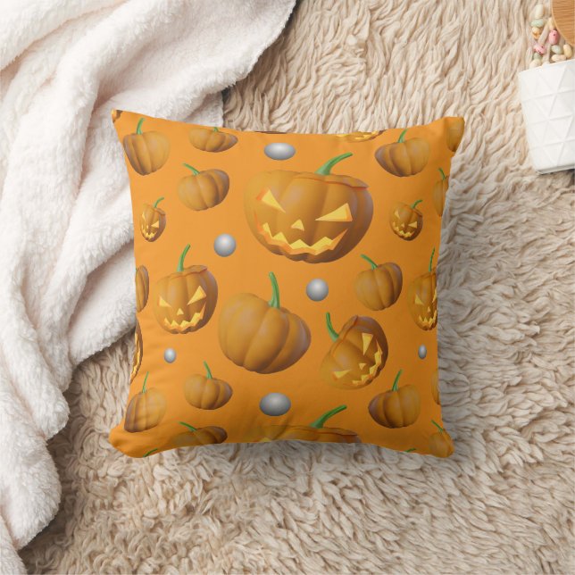 Spooky 3D Realistisk Jack O'Lantern & Pumpkin Kudde (Filt)