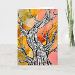 Spooky Abstract Tree Pen Drawing Art Greeting Card Kort