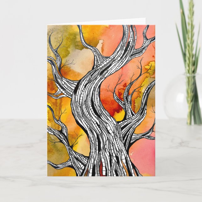 Spooky Abstract Tree Pen Drawing Art Greeting Card Kort (Framsida)