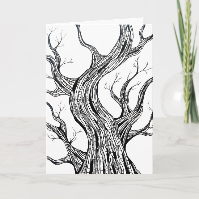 Spooky Abstract Tree Pen Drawing Art Greeting Card Kort (Framsida)