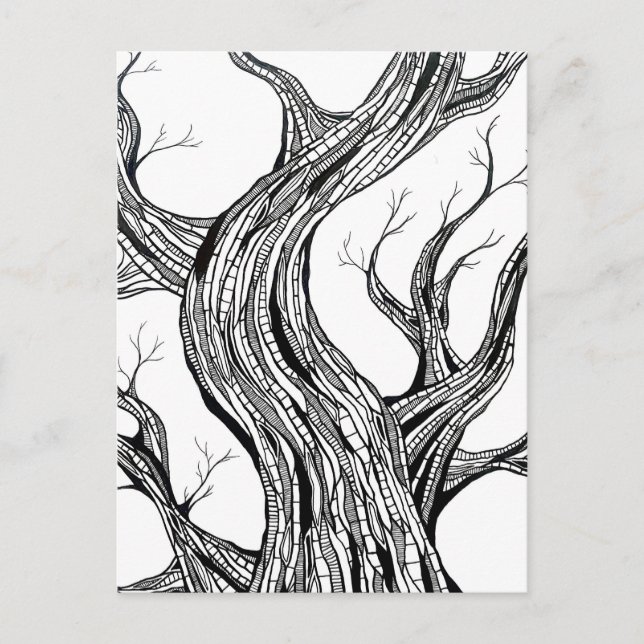 Spooky Abstract Tree Pen Drawing Art Vykort (Framsida)