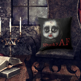 Spooky AF Creepy Goth Doll Ansikte Halloween Kudde