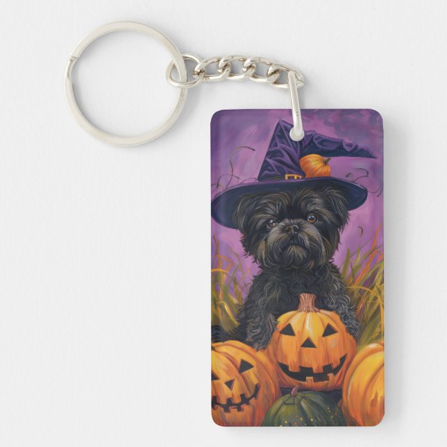 Spooky Affenpinscher Halloween Witch och Pumpkin (Framsidan)