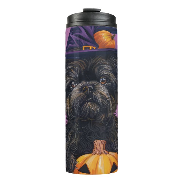Spooky Affenpinscher Halloween Witch och Pumpkin (Framsida)