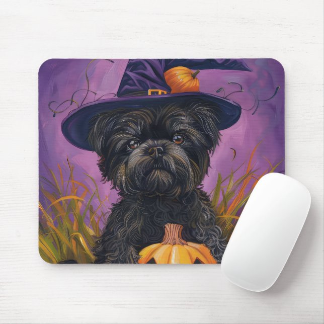 Spooky Affenpinscher Halloween Witch och Pumpkin Musmatta (Med mus)