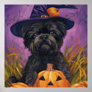 Spooky Affenpinscher Halloween Witch och Pumpkin Poster