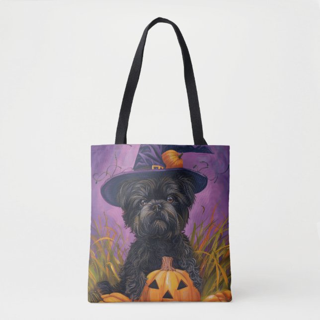 Spooky Affenpinscher Halloween Witch och Pumpkin Tygkasse (Framsida)