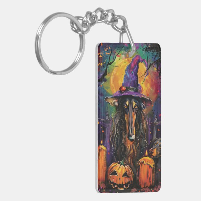 Spooky Afghan Hound Halloween Witch och Pumpkin (Vänstra Framsidan)