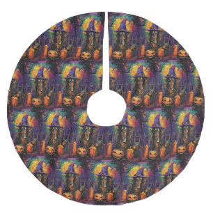 Spooky Afghan Hound Halloween Witch och Pumpkin Julgransmatta Borstad Polyester