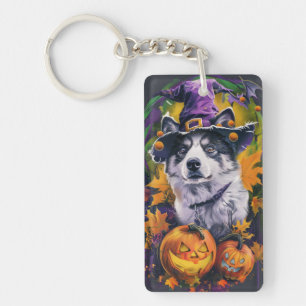 Spooky Akita Halloween Witch och Pumpkin