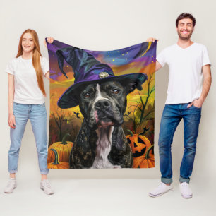 Spooky American Stafford Halloween Pumpkin Fleecefilt
