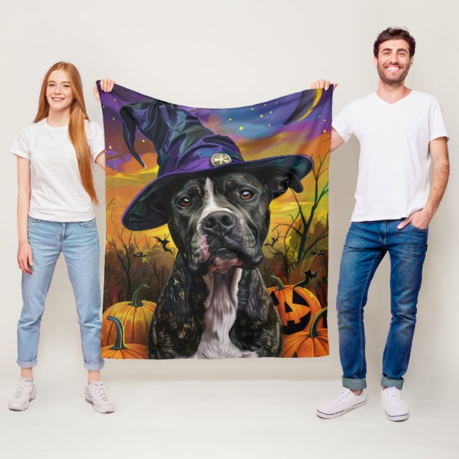 Spooky American Stafford Halloween Pumpkin Fleecefilt (På plats)