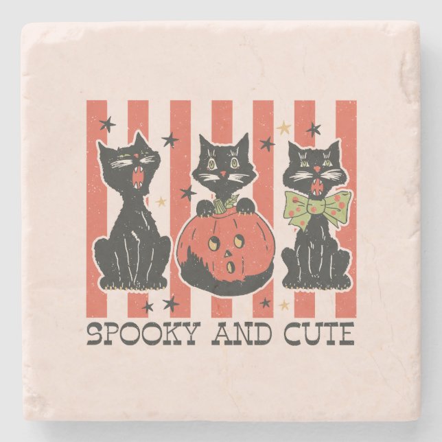 Spooky and Cute - Black Cat and Pumpkin Stenunderlägg (Framsidan)