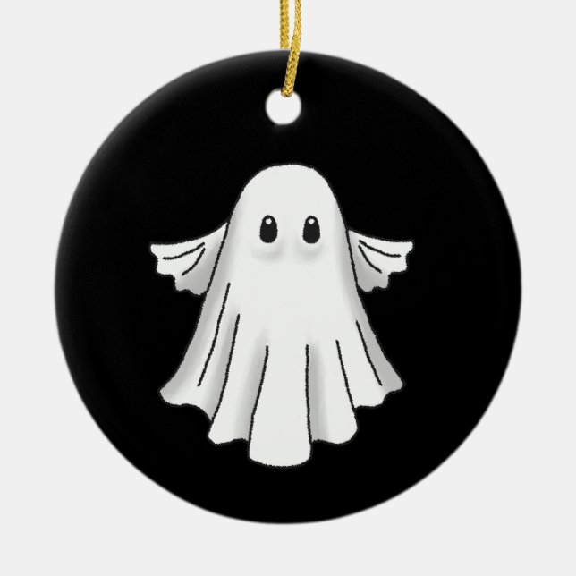 Spooky and Cute Halloween Ghost Julgransprydnad Keramik (Framsidan)