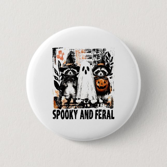 Spooky and Feral Halloween Cute Ghost Raccoon Tric Knapp (Framsida)