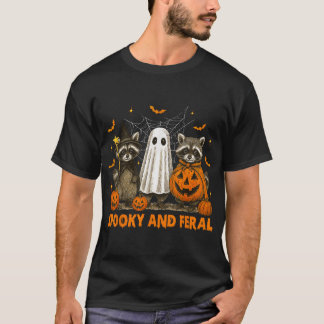 Spooky and Feral Halloween Ghost Raccoon Trick T Shirt