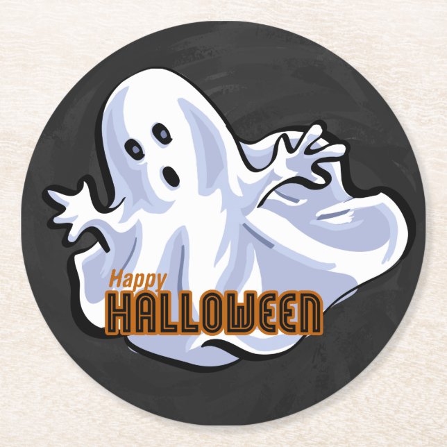 Spooky Animals Ghost Underlägg Papper Rund (Framsidan)