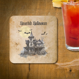 Spooky ans Scary Haunted House Halloween fest Underlägg Papper Kvadrat