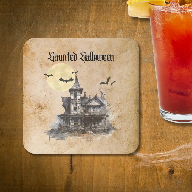 Spooky ans Scary Haunted House Halloween fest Underlägg Papper Kvadrat (Skapare uppladdad)