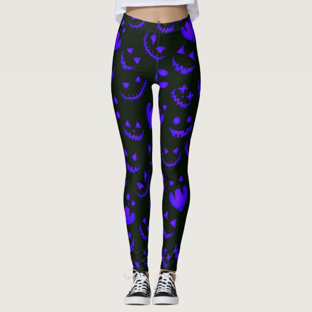 Spooky Ansikte Halloween Leggings (Framsida)