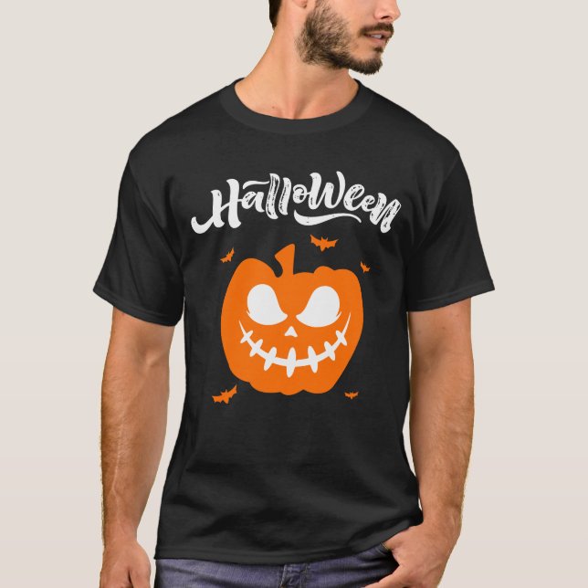 Spooky Ansikte Pumpkin Halloween tshirts för manar (Framsida)