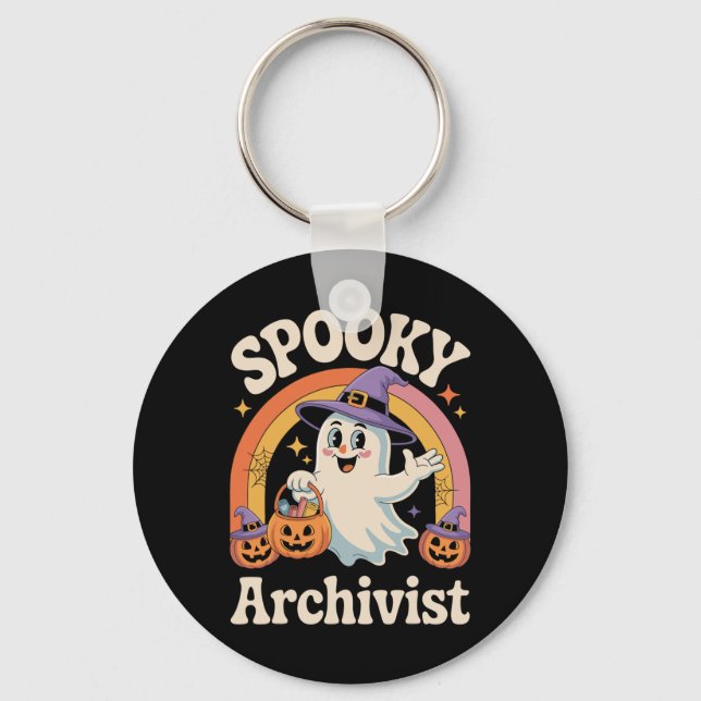 Spooky Archivist Cute Ghost Pumpkin Archives Hallo Nyckelring (Framsida)