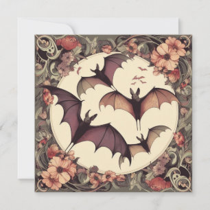 Spooky Art nouveau Fladdermus Illustration Söt Hor Inbjudningar