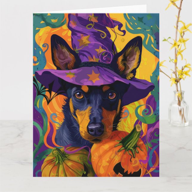 Spooky Australian Kelpie Halloween Pumpkin Kort (Gul blomma)
