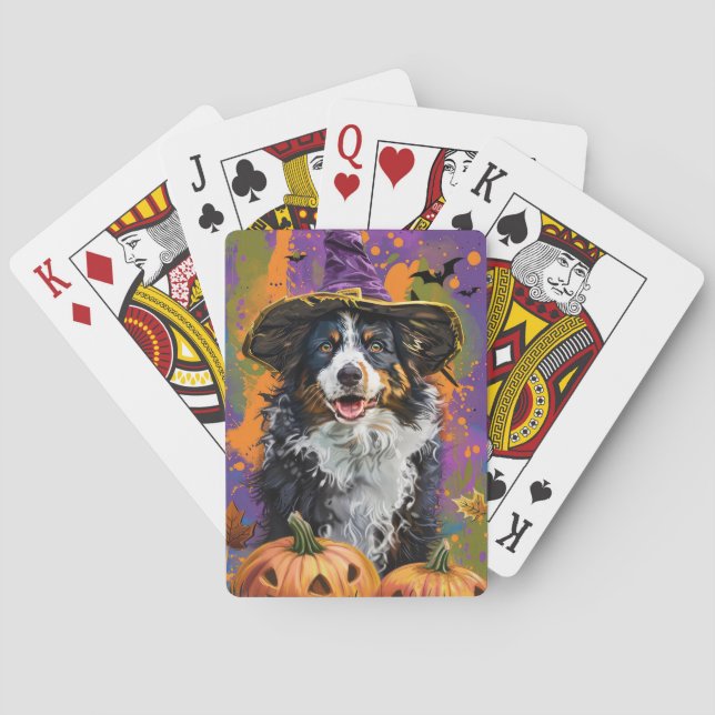 Spooky Australian shepherd Halloween Witch Pumpkin Casinokort (Baksidan)