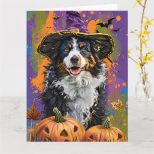 Spooky Australian shepherd Halloween Witch Pumpkin Kort