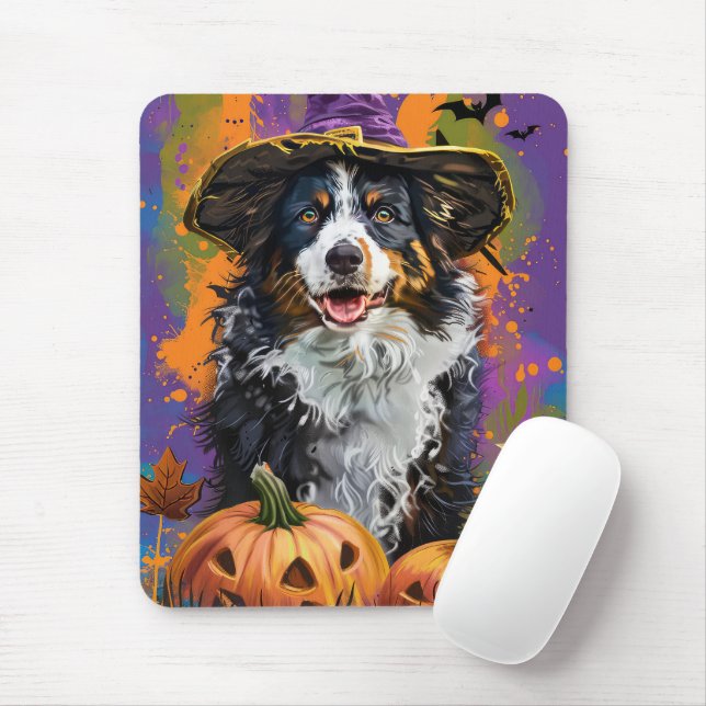 Spooky Australian shepherd Halloween Witch Pumpkin Musmatta (Med mus)