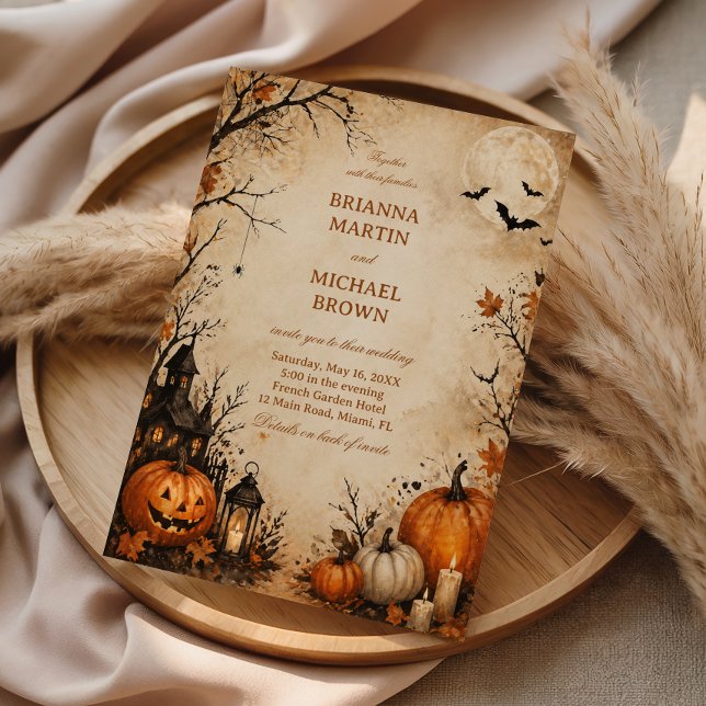 Spooky Autumn Pumpkin Night Vintage Inbjudningar (Skapare uppladdad)